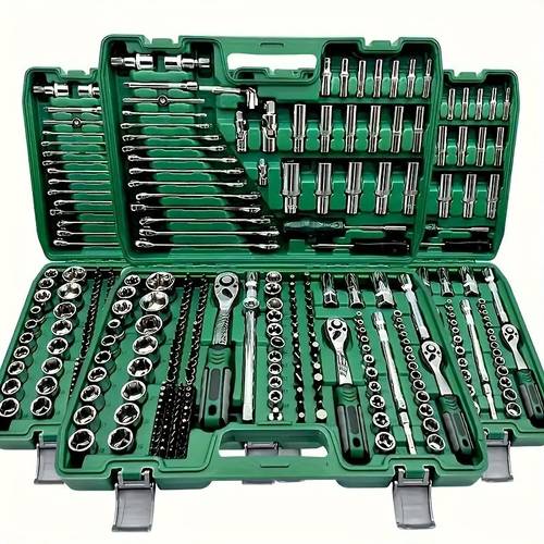 high end professional 216 53 46pcsred green mechanic tool set 4 3 8 drive depth and standard sockets ratchet wrench set torque wrench mechanictool kits for auto parts repair and household mechanical tool kit for car bike repair tools