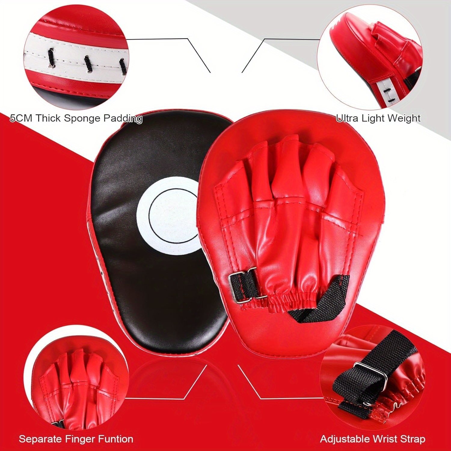  4pcs boxing pad set in red pu curved focus hand with gloves ideal for taekwondo karate muay arts training fit details 4