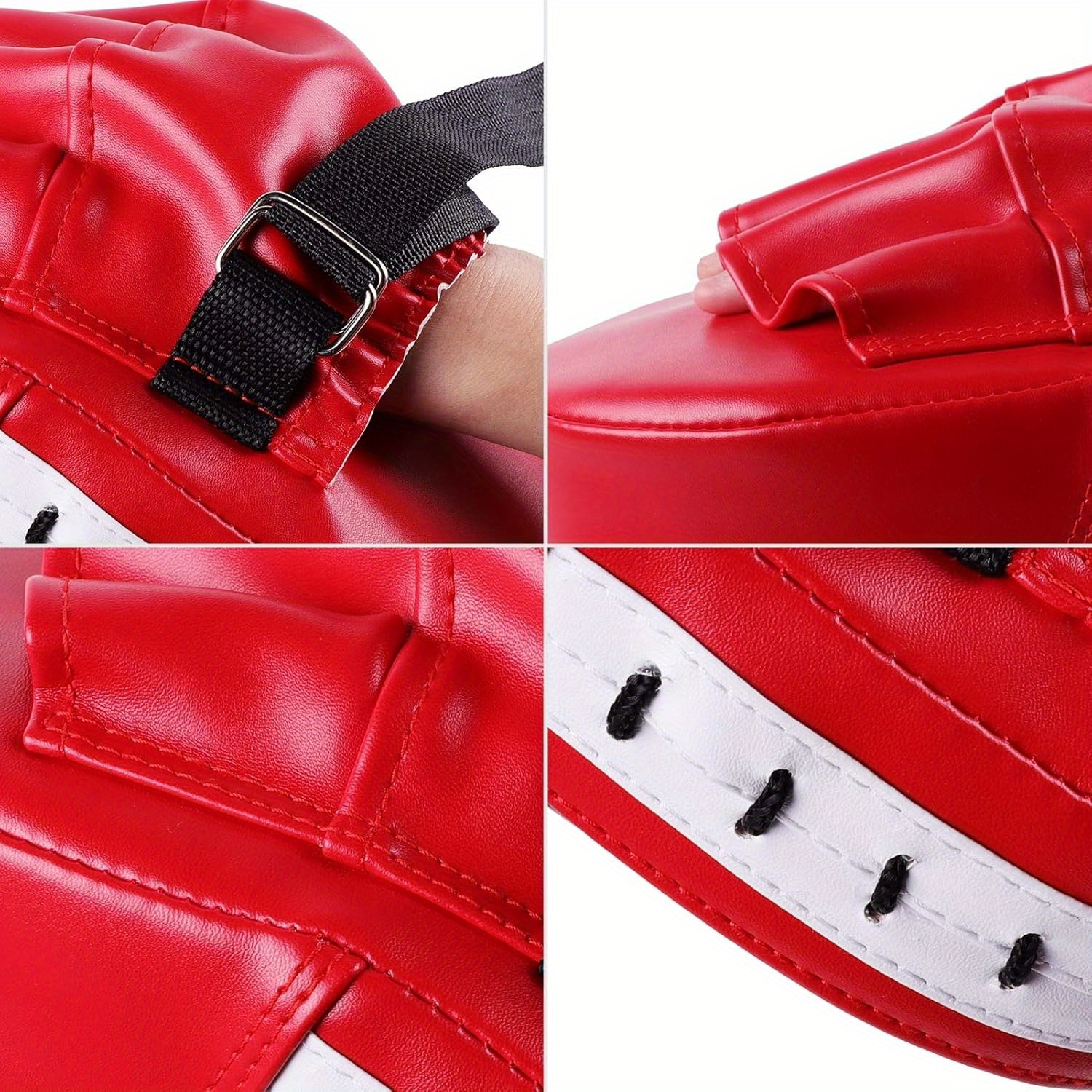  4pcs boxing pad set in red pu curved focus hand with gloves ideal for taekwondo karate muay arts training fit details 5