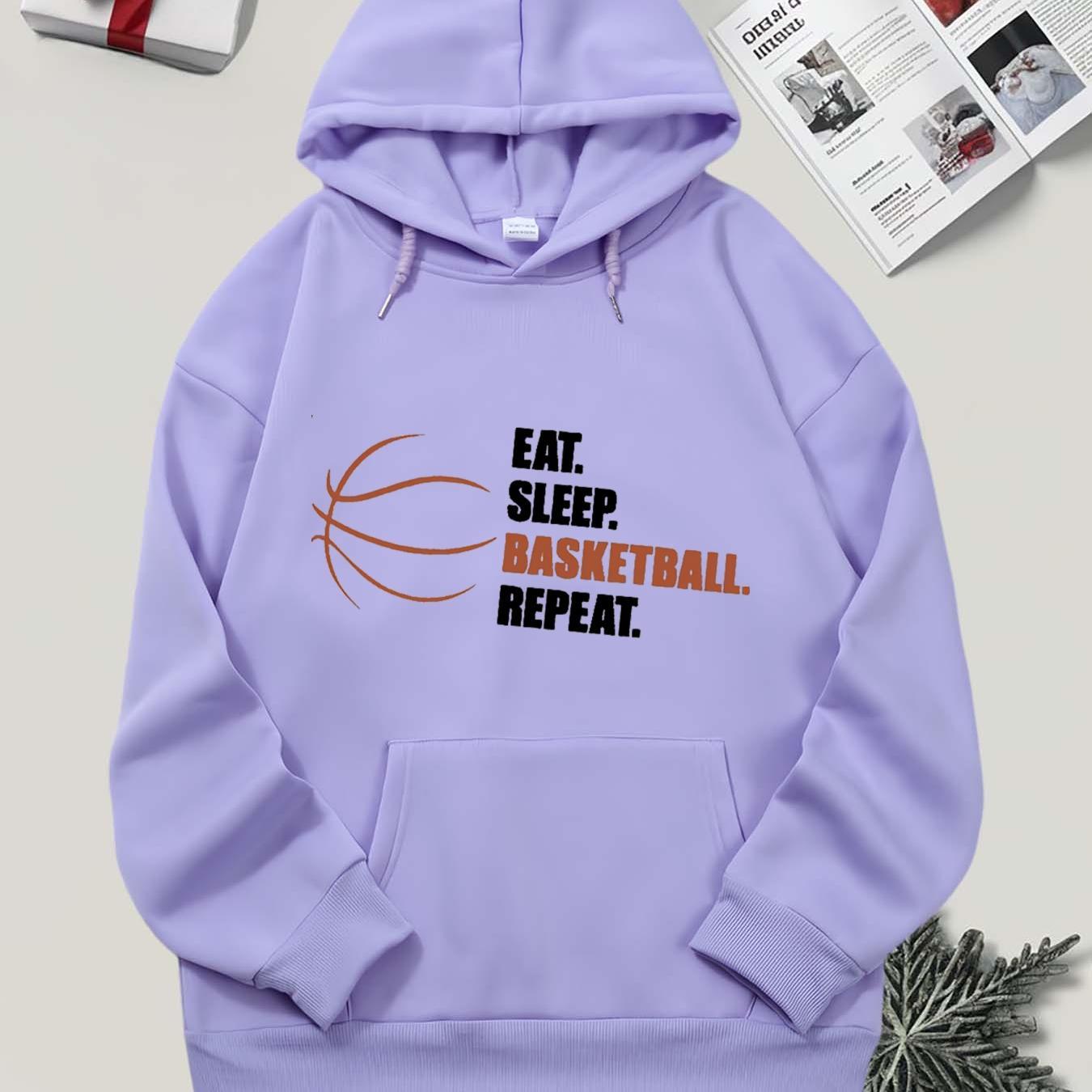 

Basketball Enthusiast Hooded Sweatshirt - Polyester Knit Casual Pullover With Drawstring, Front Pocket, Stretch, For Adults - Season Long Sleeve Graphic Hoodie