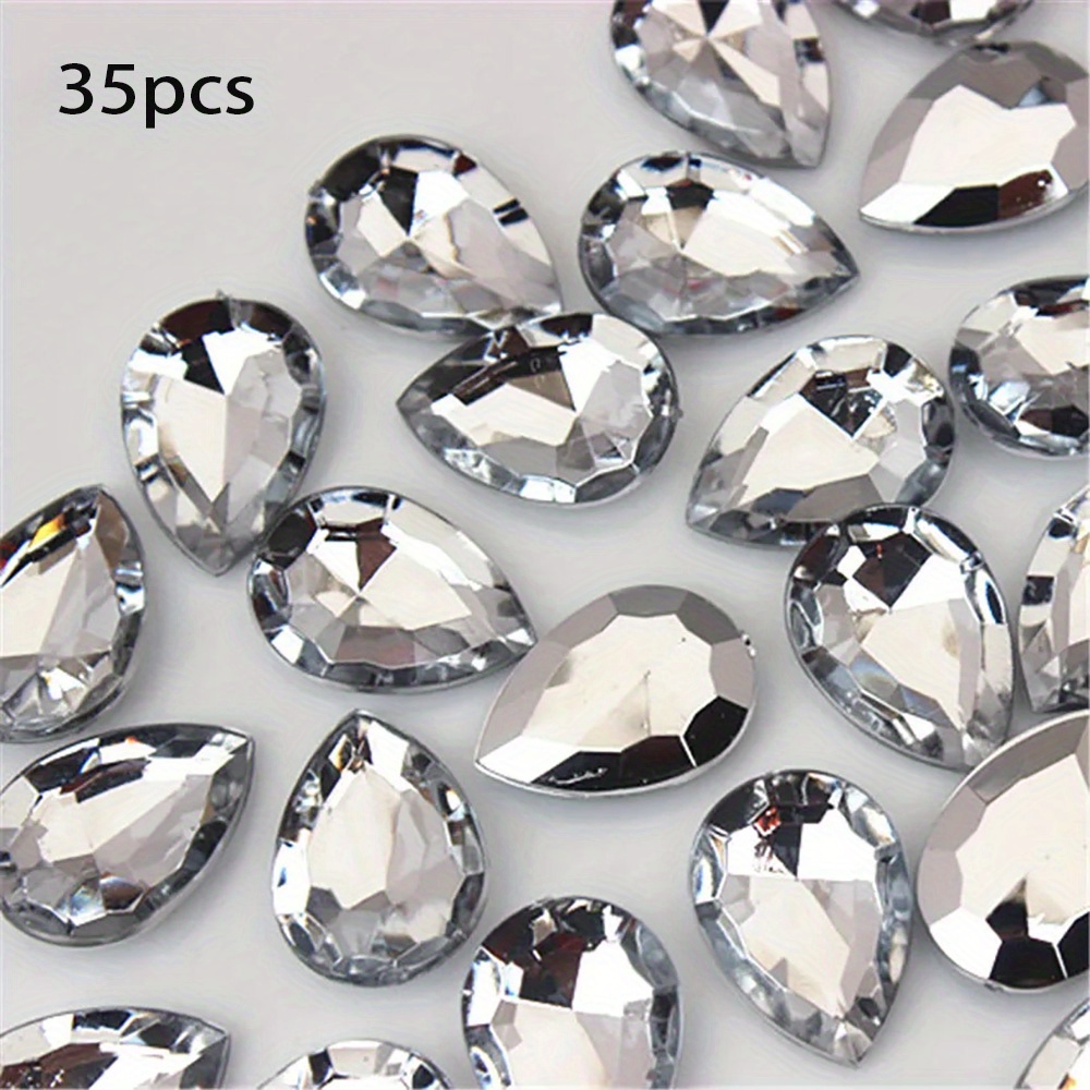 TEMU 35 Piezas de Diamantes Acrílicos de 0.51*0.7 Pulgadas con Base Puntiaguda, Ideales para Joyería DIY, Ropa y Accesorios para Teléfonos Móviles