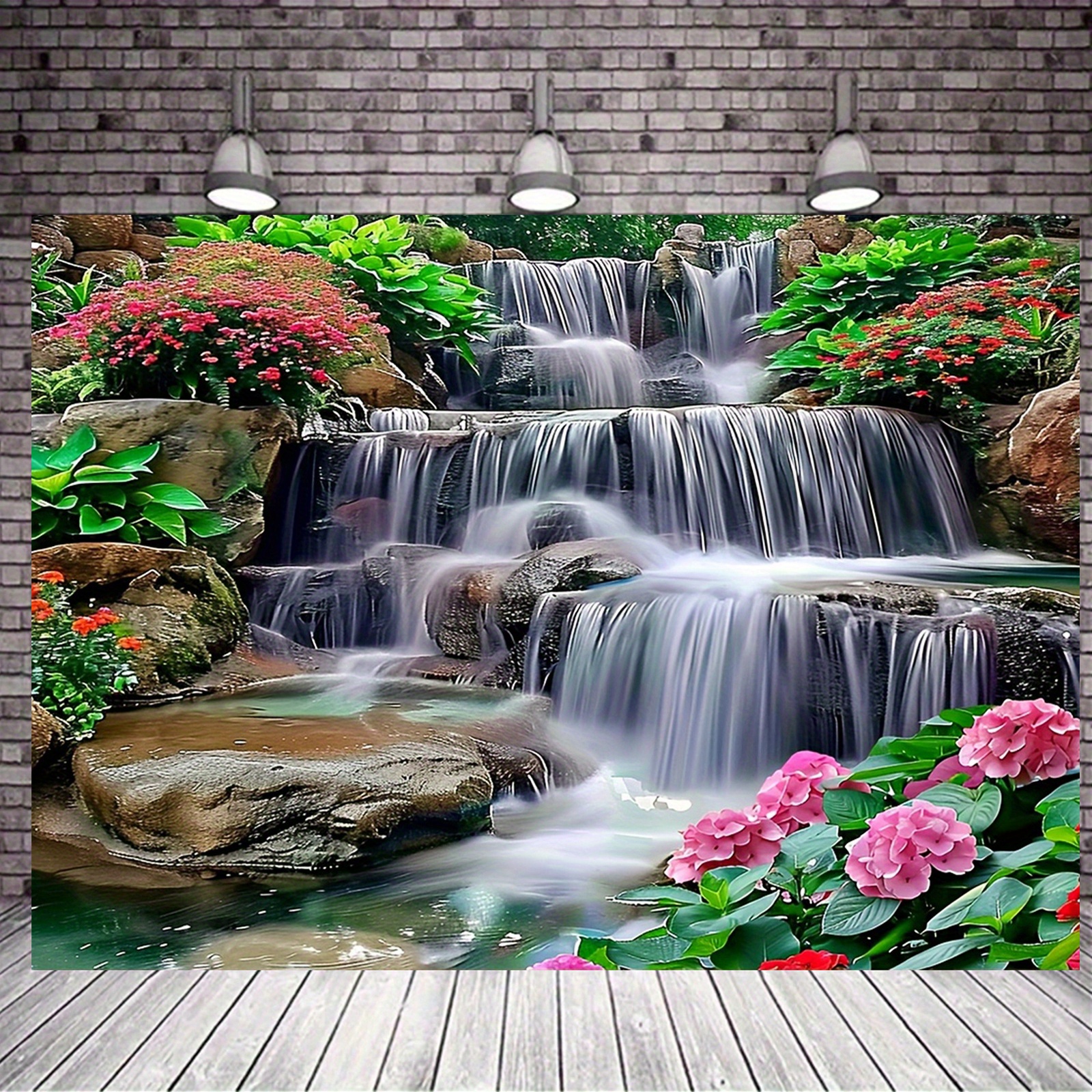 

1pc Polyester Waterfall And Floral Backdrop - Scenery Photography Cloth For Use, 39x59 Inch