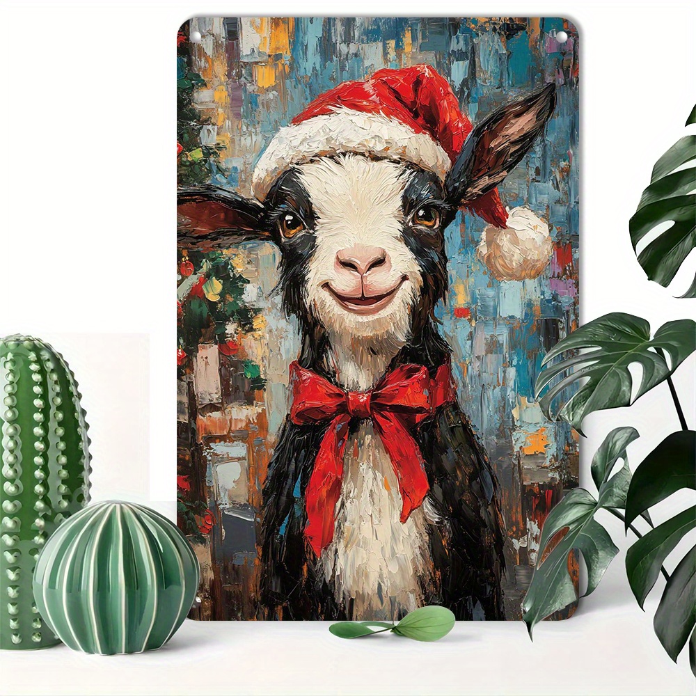 

1pc, Tin Sign Christmas Goat Retro Aluminum Metal Sign Wall Hanging Plaque & Bar Decor(8x12inch/ 20*30cm)