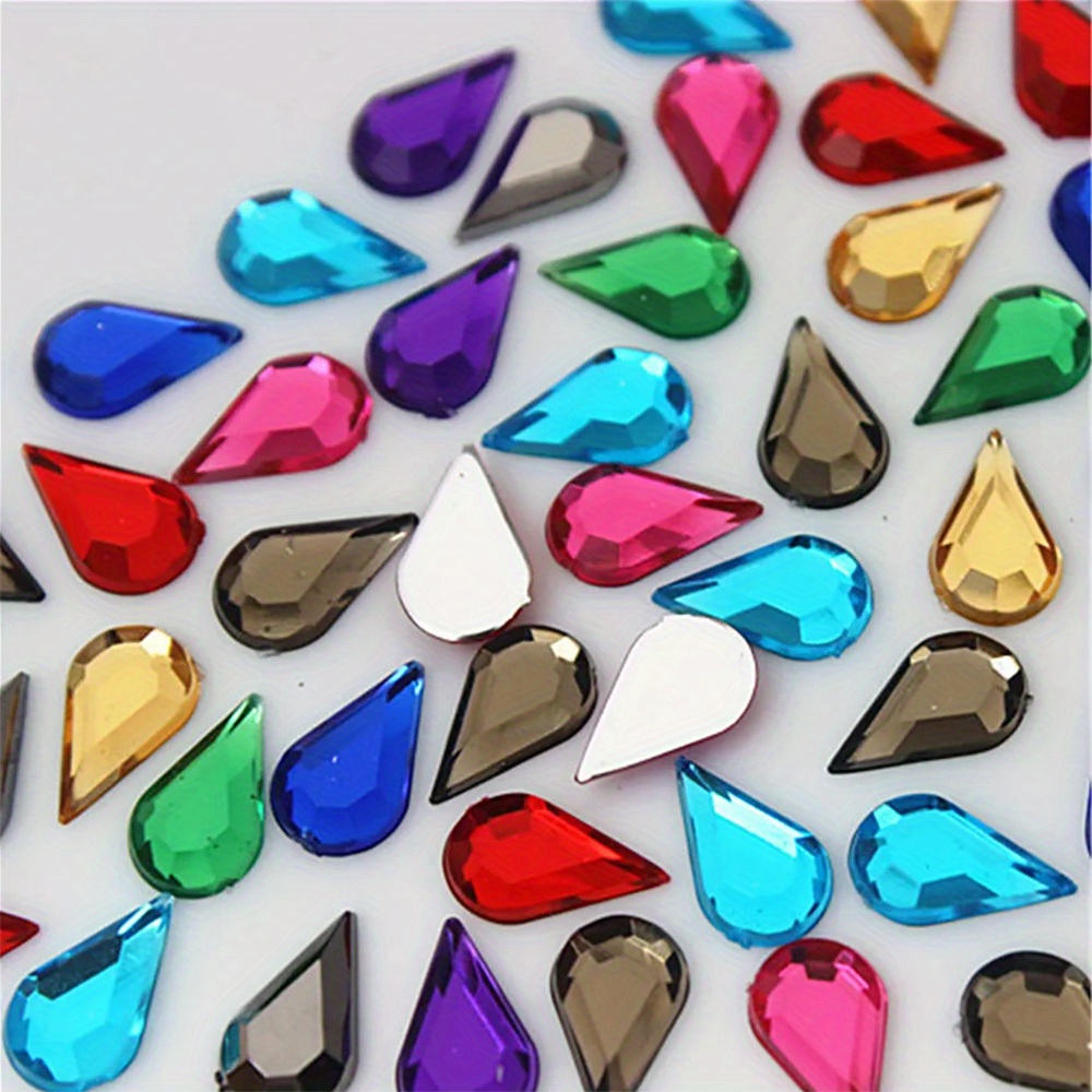 

300pcs -chic Acrylic Teardrop Gems, 0.24x0.39" Flat-backed Rhinestones For Diy Crafts, Jewelry Making, Shoes & Accessories