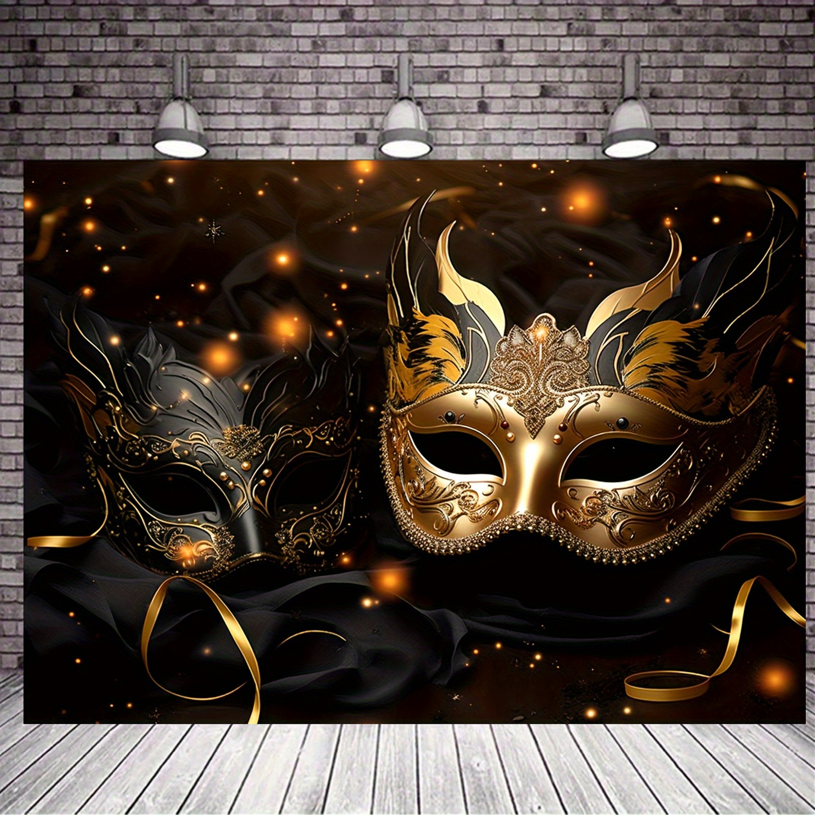 

1pc Golden Masquerade Mask Photography Backdrop For Mardi Gras, Carnival, And Tailgating Parties - Polyester, No Electricity Needed, 39x59 Inches