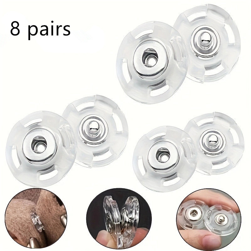 

8 Clear Snap - , Sew-in Fasteners For Jackets & Outerwear, Plastic