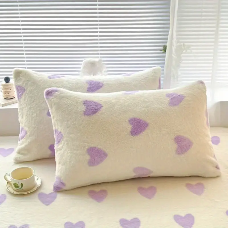 2pcs thickened soft pillowcases love pillowcase high gram weight long plush thickened warm machine washable Product details 0
