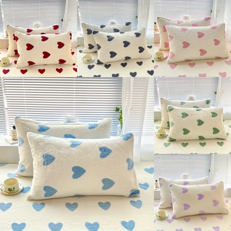 2pcs thickened soft pillowcases love pillowcase high gram weight long plush thickened warm machine washable Product details 1