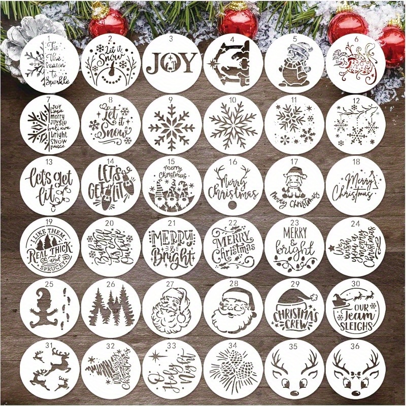 Image of 36pcs Small Christmas Stencils For Painting On Wood 3 Inch Reusable Christmas Ornament Stencil For Crafts Wood Card Paper Fabric (36 Christmas)