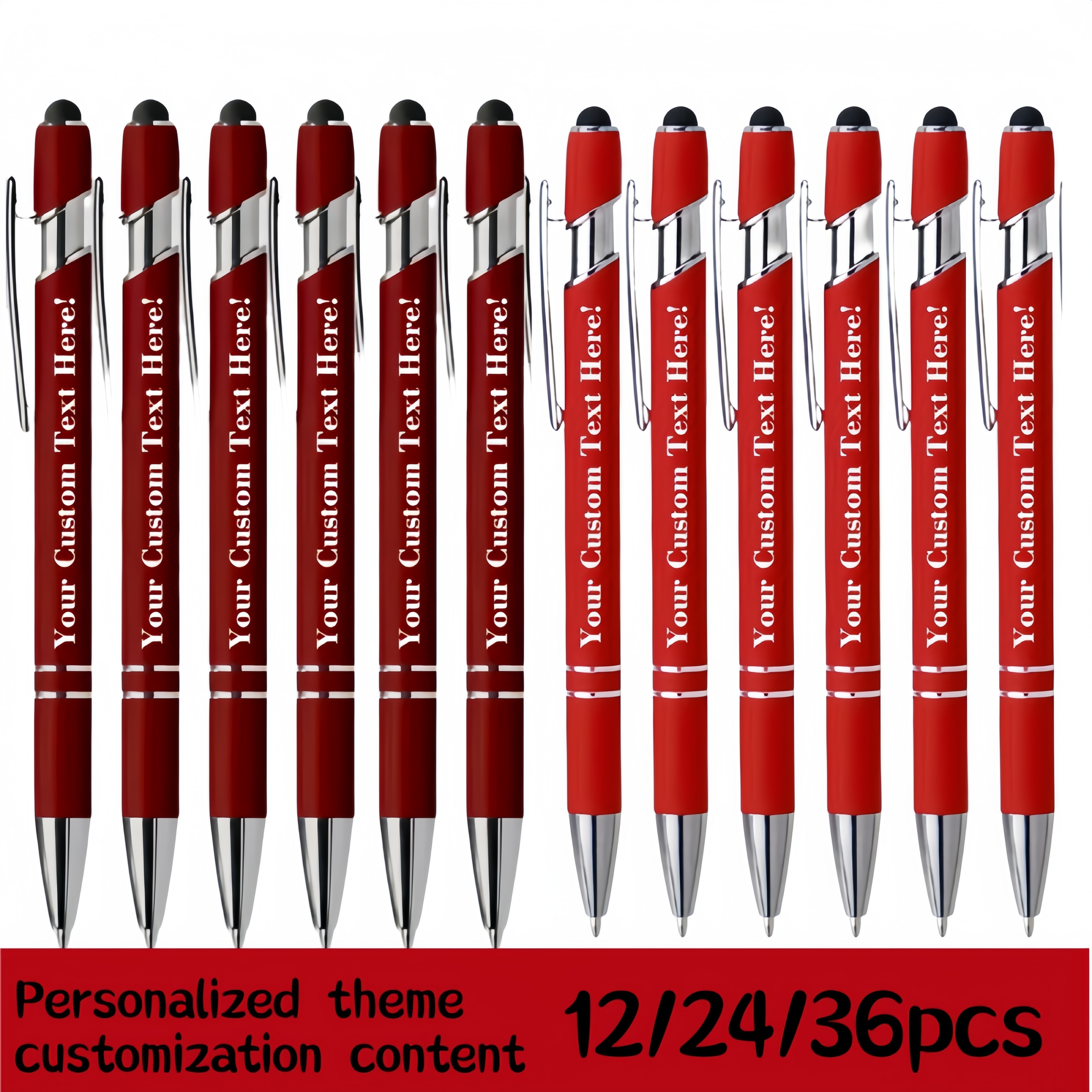 24 Stück Personalisierte Kugelschreiber Mit Stylus – Gravierter Name/Text, Schwarze Tinte