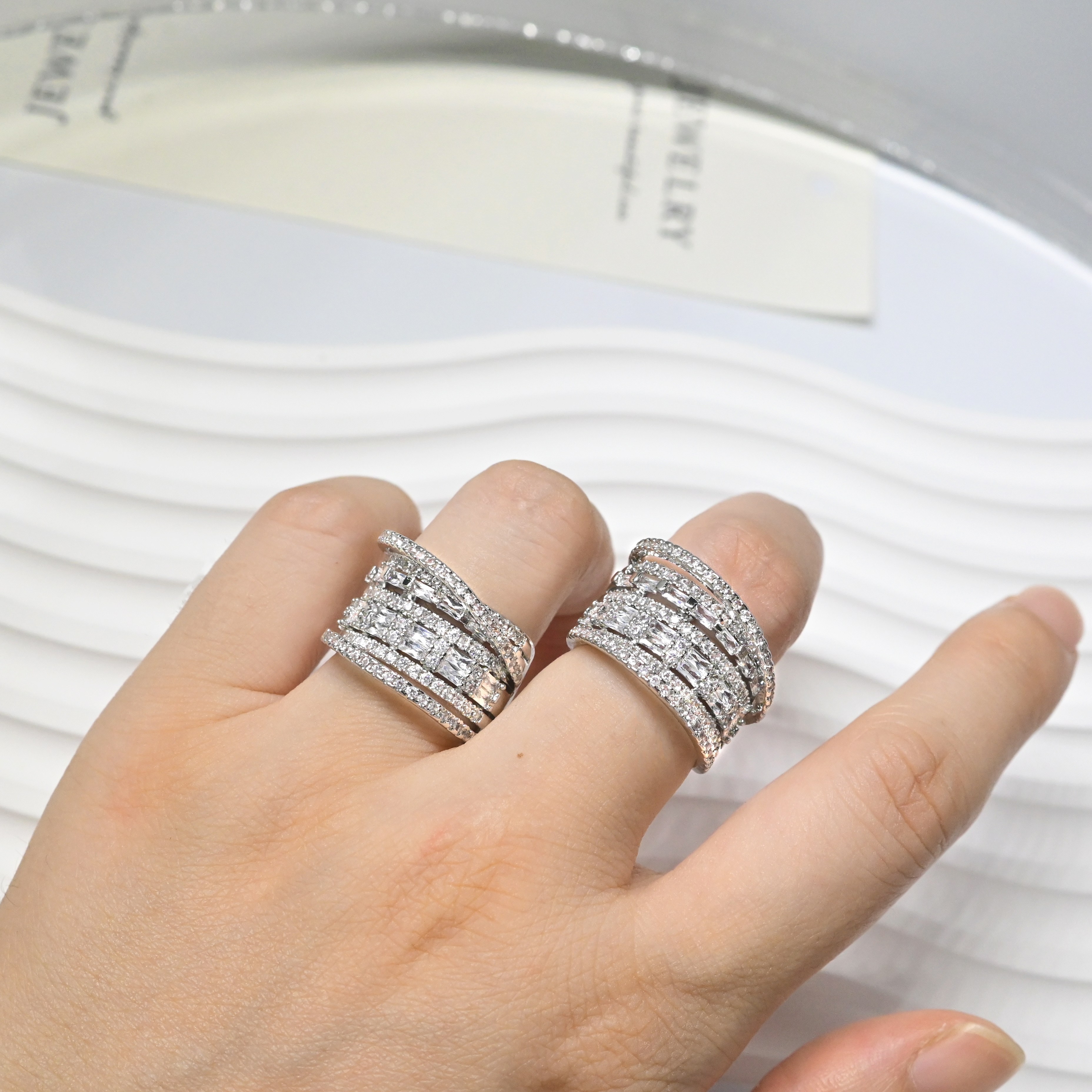 Unisex Silver Plated Copper Ring with Cubic Zirconia Birthstone
