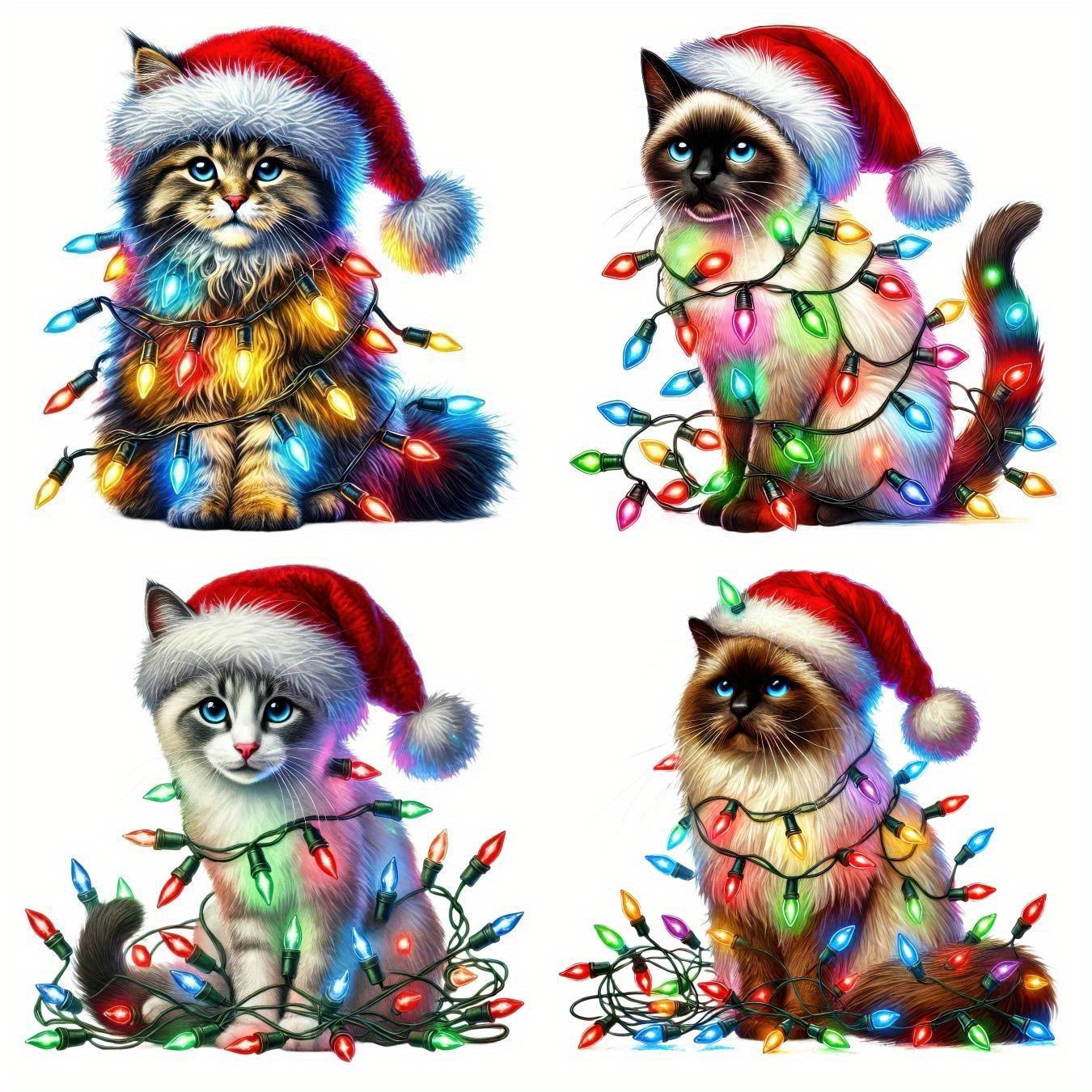 

4pcs Christmas Cat Iron-on Heat Transfer Decals - Diy Customization For T-shirts, Jeans, Hoodies, Backpacks & Pillows