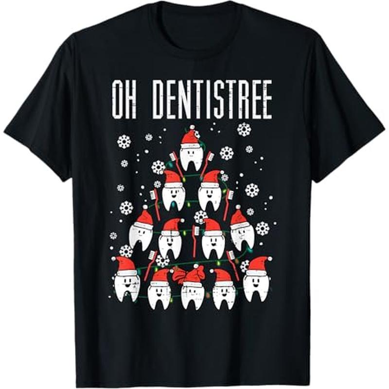 

Christmas Tree Teeth Dental Dentist T-shirt, Black, 100% Cotton, Gift For Men Dad Friends, S-xxxl