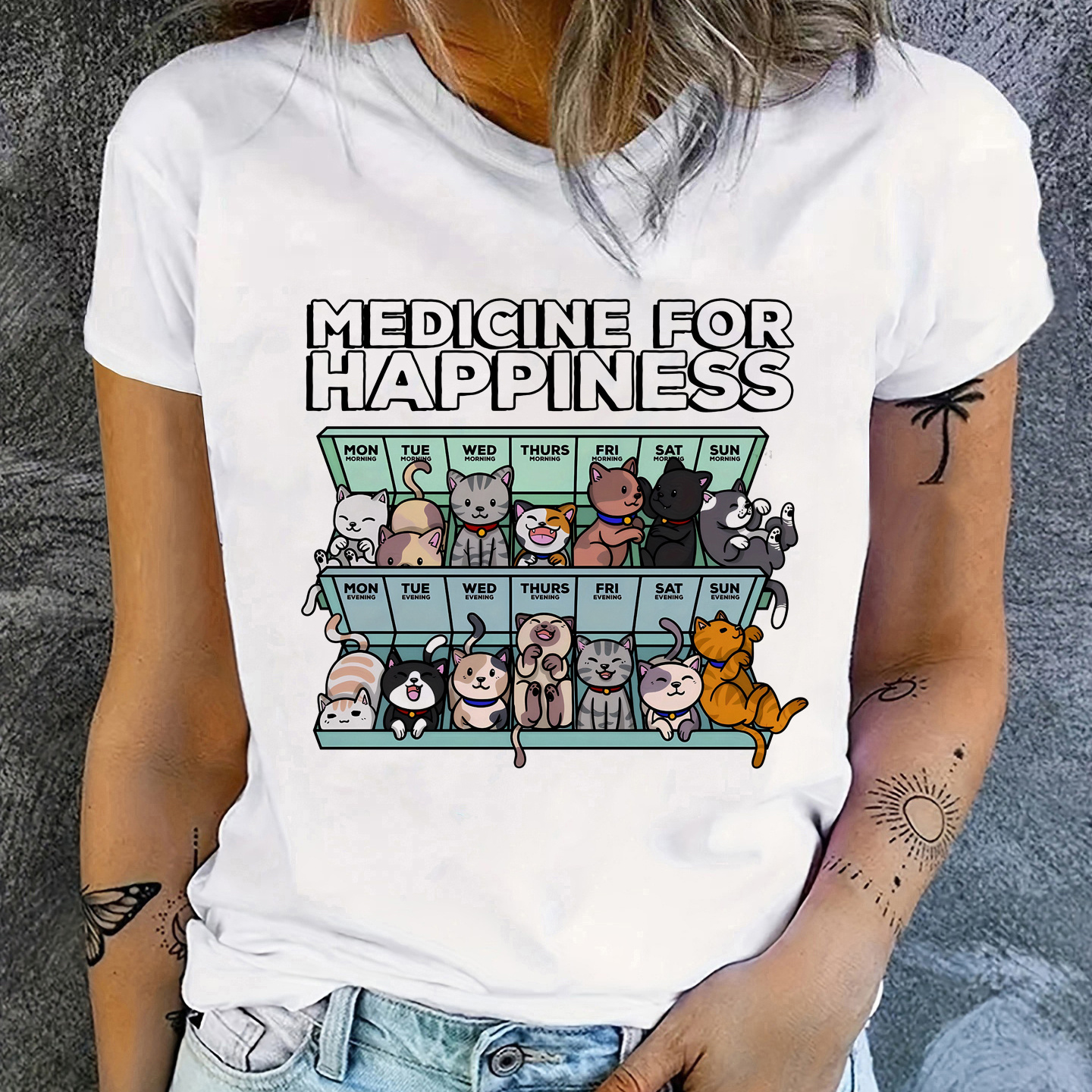 

Cat Graphic Tee For Women - Polyester , , Top - For & Summer