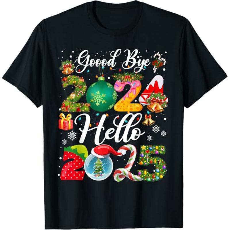 

Goodbye 2024 Hello 2025 Happy New Year's Eve Christmas T-shirt, Black, 100% Cotton, Gift For Men Dad Friends, S-xxxl