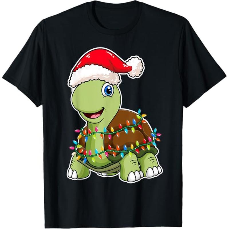 

Christmas Lights Turtle Wearing Hat - Sea T-shirt, Black, 100% Cotton, Gift For Men Dad Friends, S-xxxl