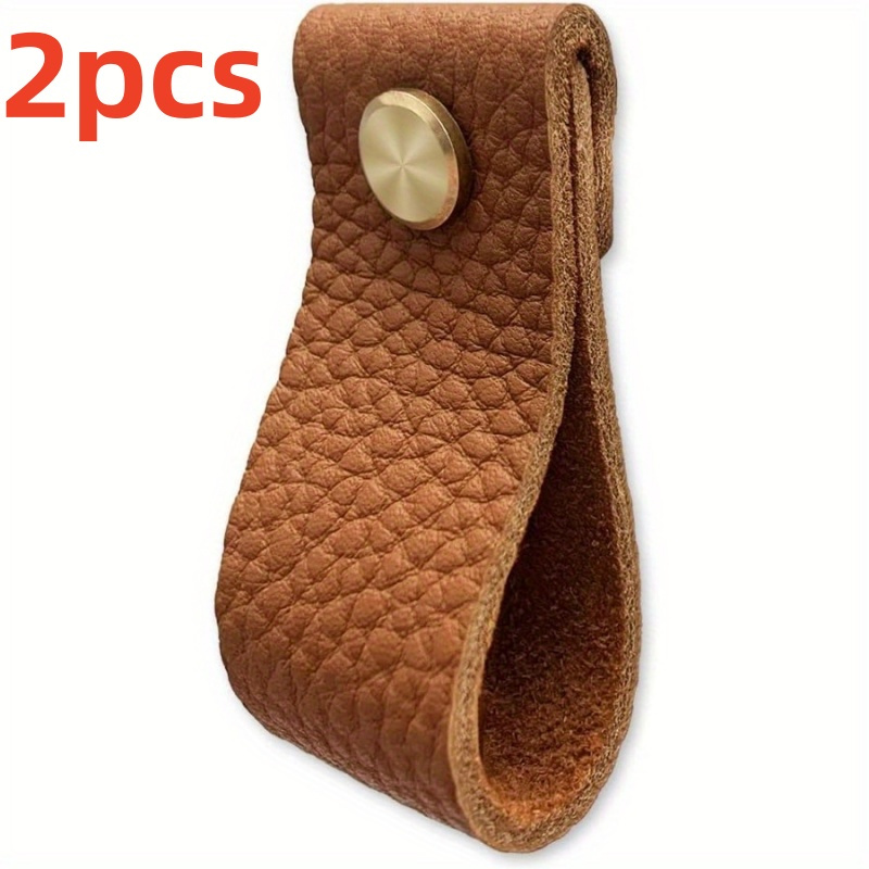 E-shop Ein Set aus 2 minimalistischen nordischen Ledergriffen für Zuhause, Möbelgriffen für Schränke, Anti-Kollisions-Tür, Schrank- und