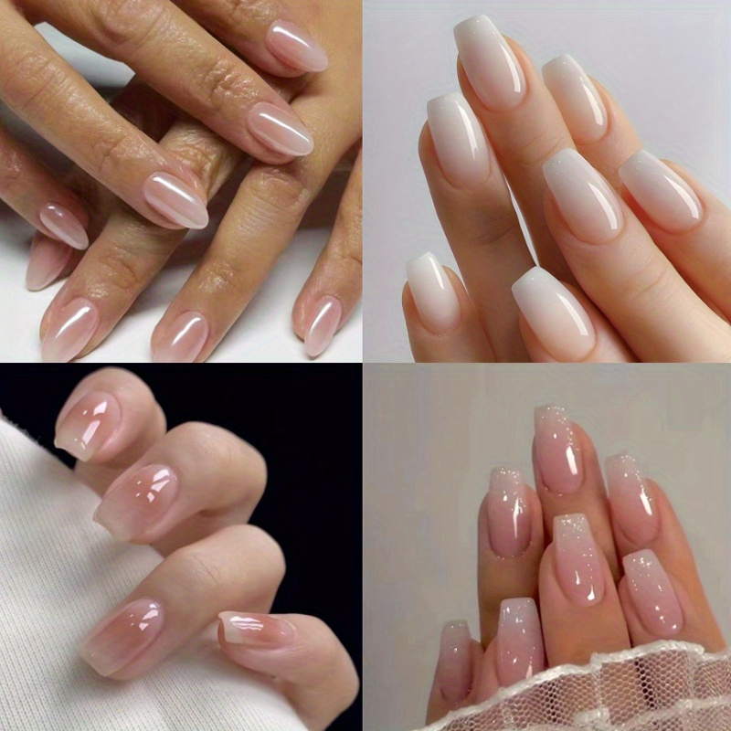 TEMU A Set Of 102 Artificial Nails In Solid Colors, Featuring Design And Medium-long Ballet Nail Powder Gradient With Glitter, Perfect For Women