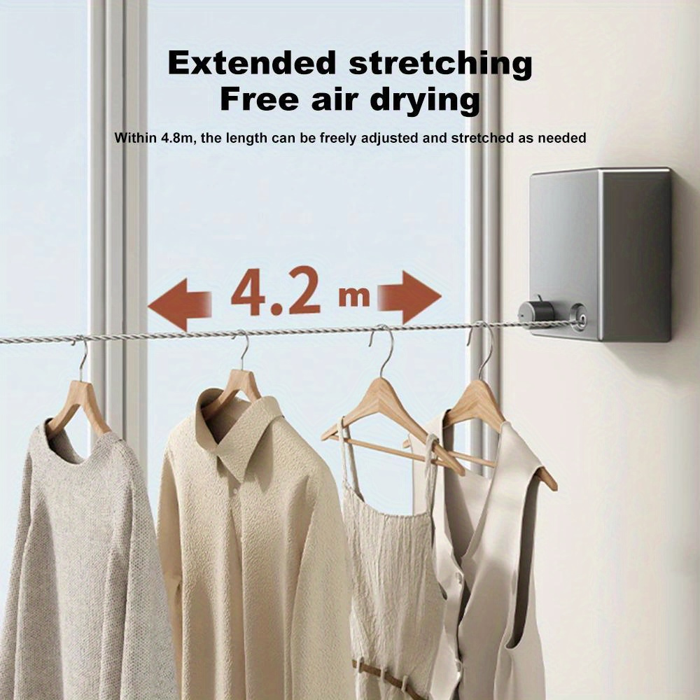 retractable clothesline stainless   pull out clothes drying machine rope space saving clothes drying rack for household details 2