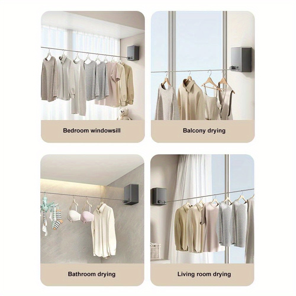 retractable clothesline stainless   pull out clothes drying machine rope space saving clothes drying rack for household details 8