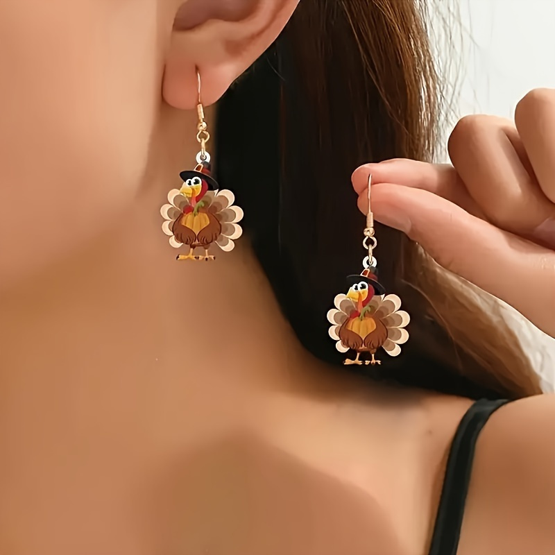 

Thanksgiving Turkey Pendant Earrings - Elegant Acrylic Design With Stainless Steel Earring Posts For Daily Festival Celebrations And Parties