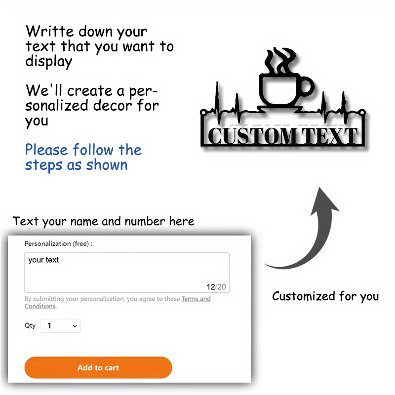 personalized coffee cup heartbeat metal door hanger customizable text black metallic home office caf wall decor applicable age 14 details 0