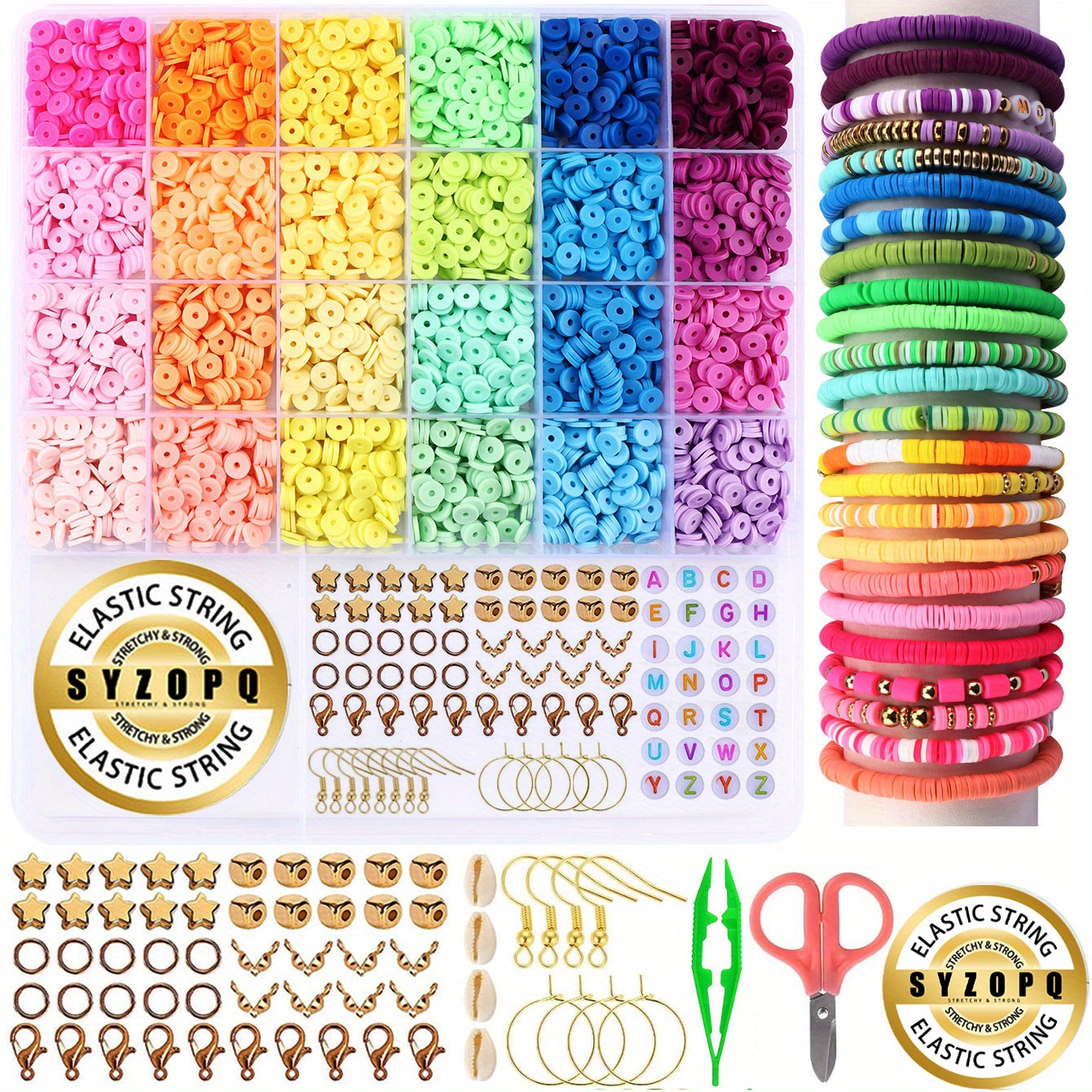 E-shop 2190-5100 Stück Tonperlen Armbandherstellungsset, Polymerperlen Spacer Heishi Perlen & Schmuckset mit Elastischen Schnüren, Bastelgeschenk für