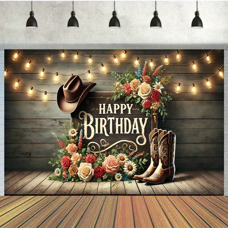 

Western Cowboy Birthday Party Backdrop - 7x5ft Polyester Photography Background, Banner For Cake Table & Photo Booth, Outdoor Celebration Decor, No Power Needed