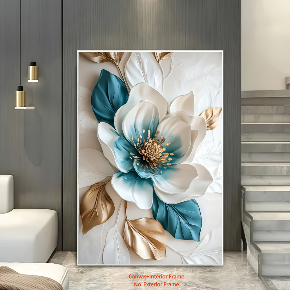 

Elegant Floral Canvas Art Print Wooden Canvas Painting Modern Wall Decor For Living Room & Bedroom, Mixed Colors, High-quality Artwork Wall Art