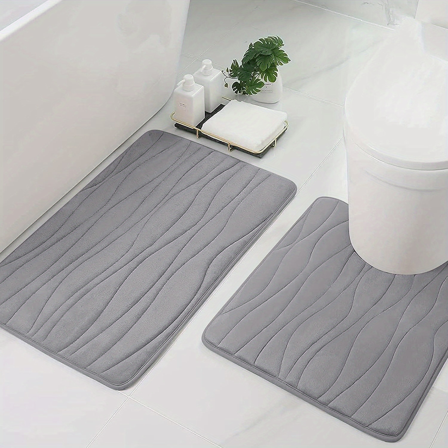 

2pcs Set Bathroom Floor Mat Bathroom Door Absorbent Foot Mat Toilet Quick-drying Non-slip Floor Mat Door Mat Kitchen Entrance Mat Two-color Options