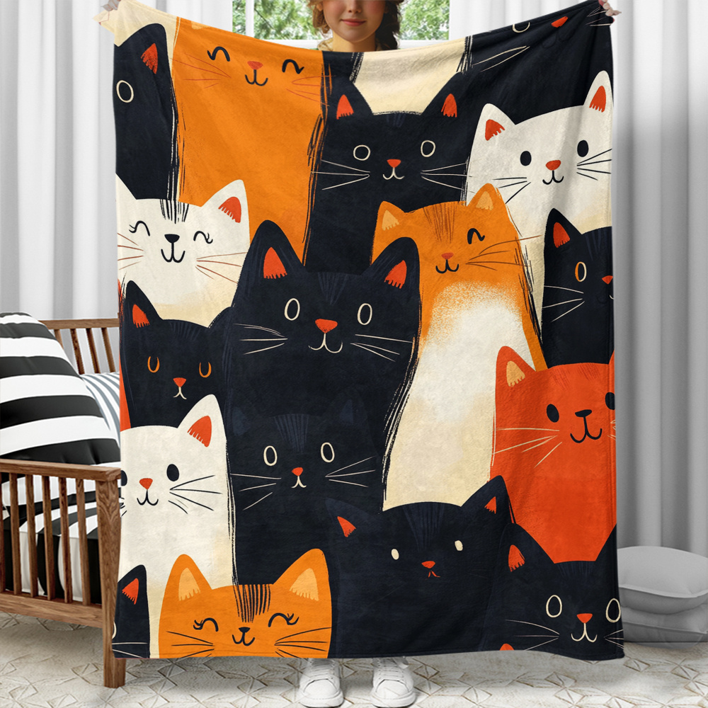 

Cozy Cat-themed Flannel Throw Blanket - Soft, Lightweight & Warm For Couch, Bed, Travel & Camping - Digital