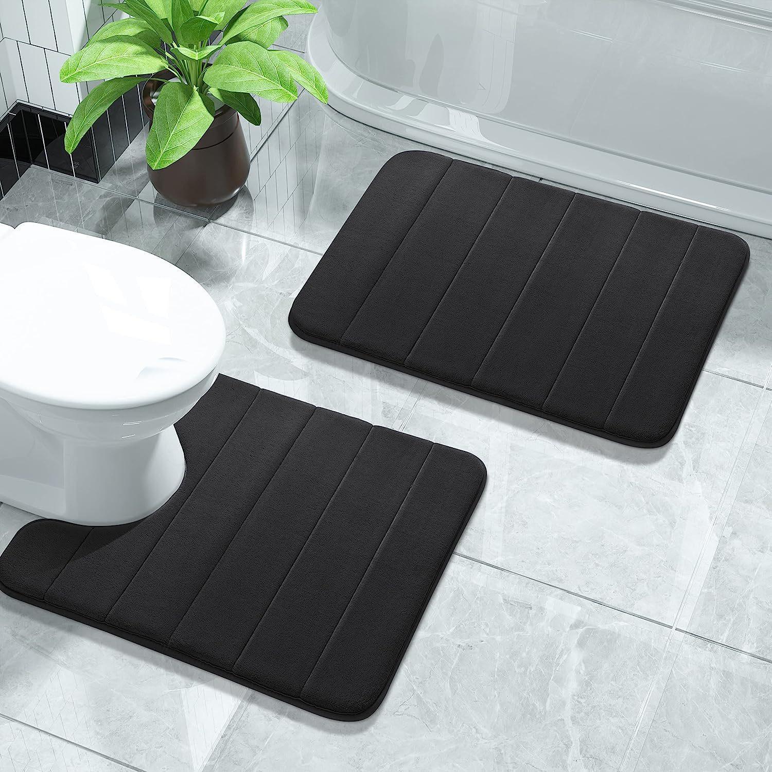 2pcs set of square striped bath mats machine washable non slip sponge rugs for bathroom bedroom office and outdoor use polyester water absorbent floor mats details 3