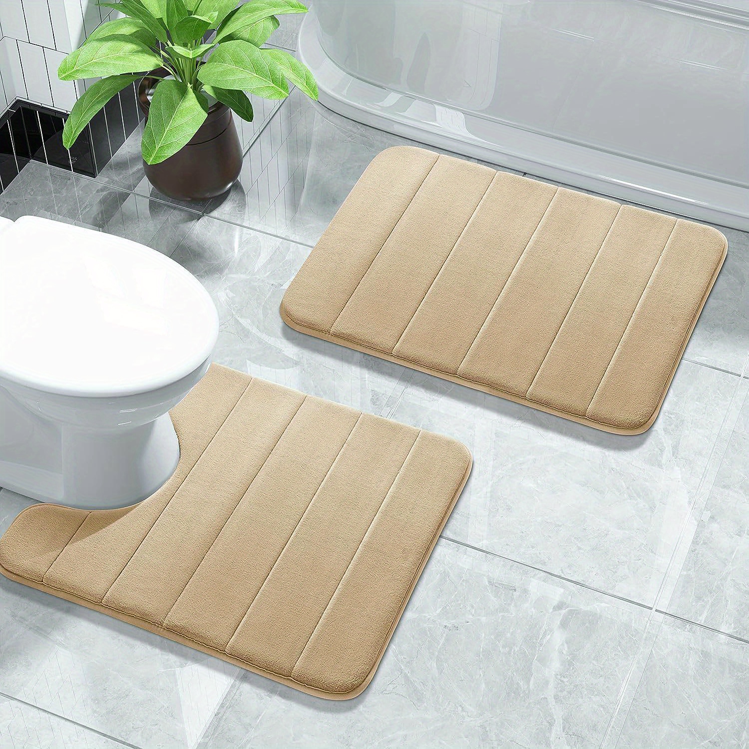 2pcs set of square striped bath mats machine washable non slip sponge rugs for bathroom bedroom office and outdoor use polyester water absorbent floor mats details 4