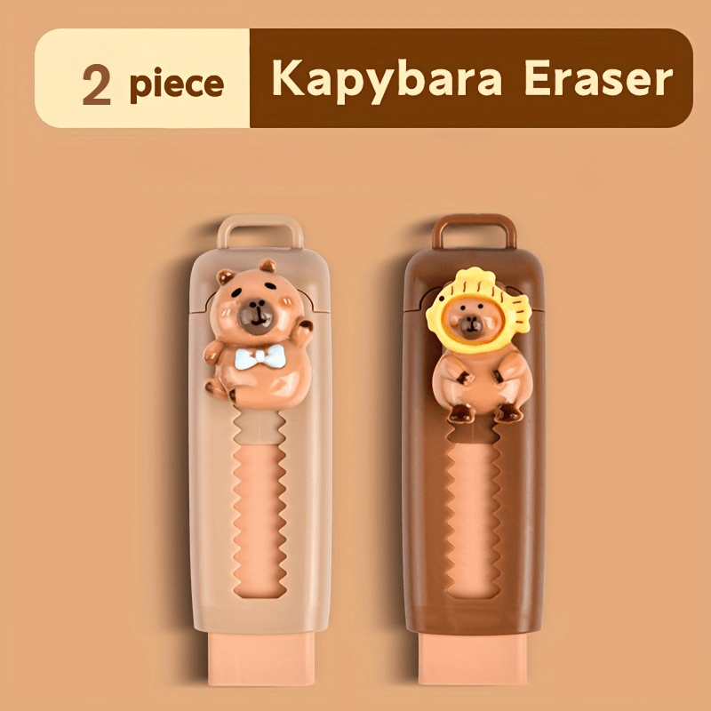 TEMU 2pcs Capybara Retractable Pencil Erasers, Large Erasers For School & Office, Plain , No Feathers - Ideal For Daily Use