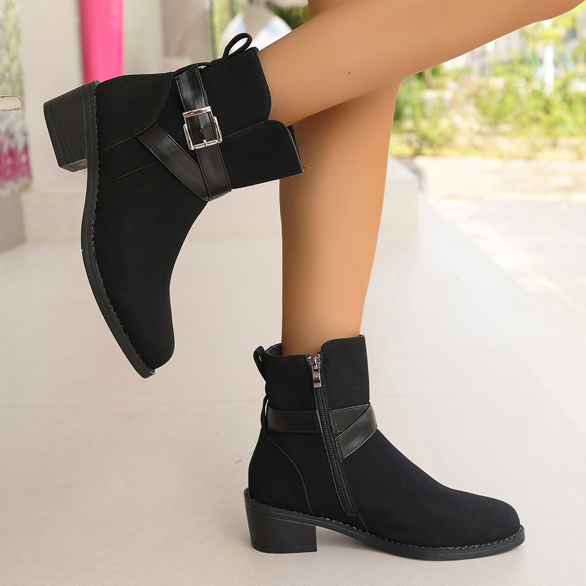 

Bottines Décontractées Épais - Unie, Fermeture Éclair , Fausse , Toutes