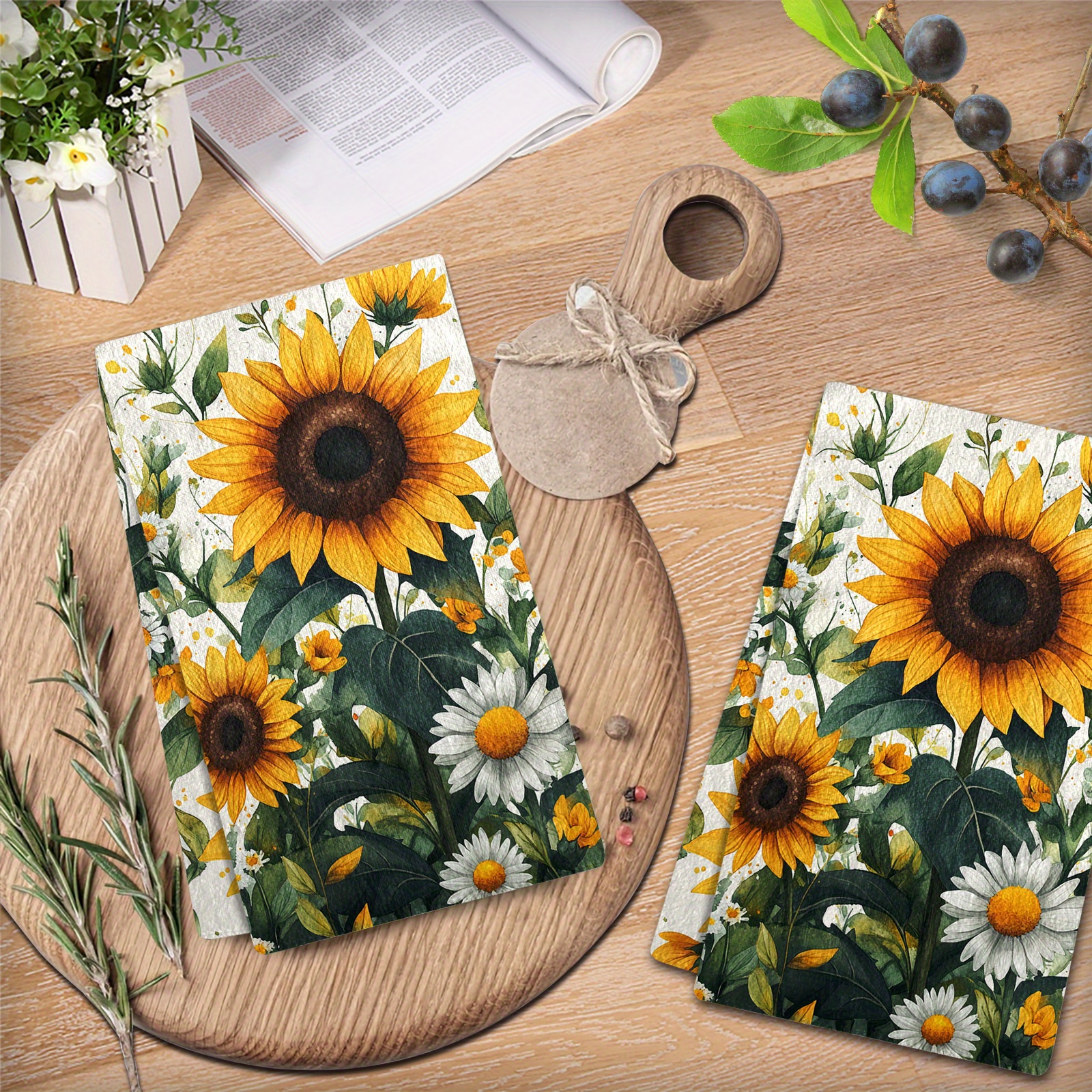 

2pcs, Autumn Sunflower Daisy Kitchen Towels, Scouring Pad, Cleaning Dish Towel, Fall Decor And As A Gift For , Tea Towel Drying Hand Towel For Kitchen Cooking Baking, 27.2*18.4 Inch(68*46cm)