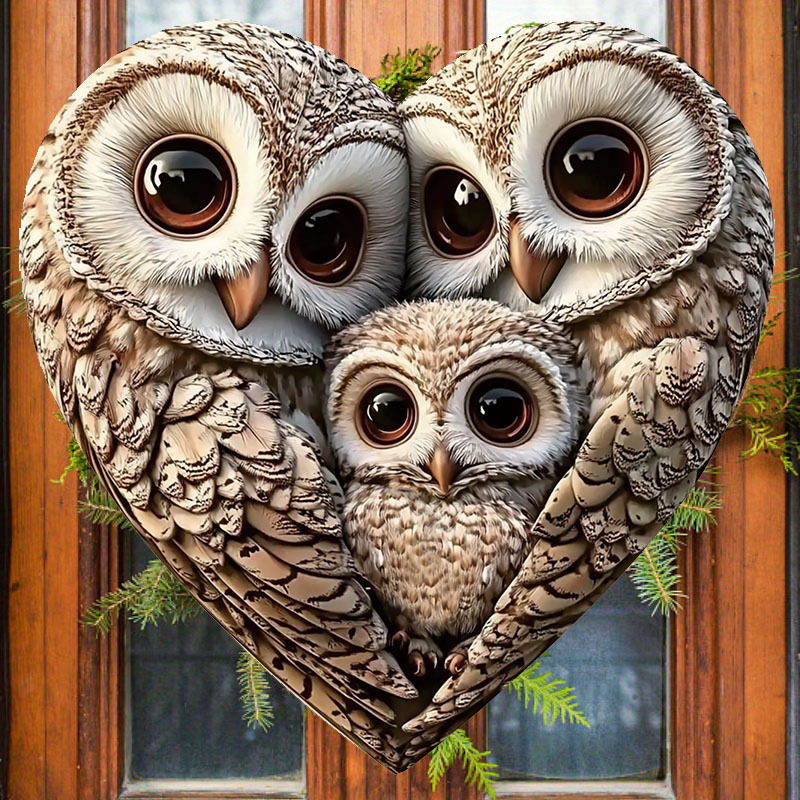 

Handcrafted Wooden Owl Family Heart Pendant - Featherless Hanging Ornament For Home Decor, ' Ideal Gift, Fits Any Occasion - No Electricity Required