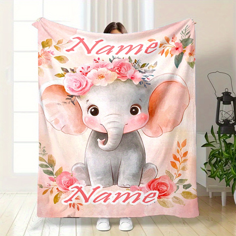 

Personalized Elephant & Floral Custom Name Blanket - Soft, Warm, And Cozy For , Camping, And Travel - Perfect Gift For Family And