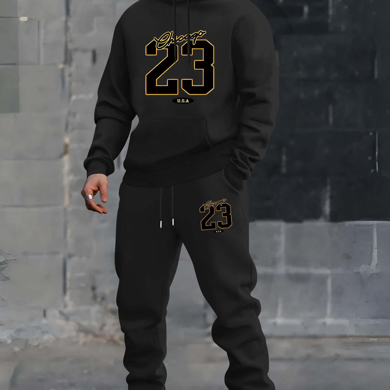 

Men's Casual Sportswear Set - #23 Print Hoodie & Sweatpants, Polyester , Machine Washable - Fall/