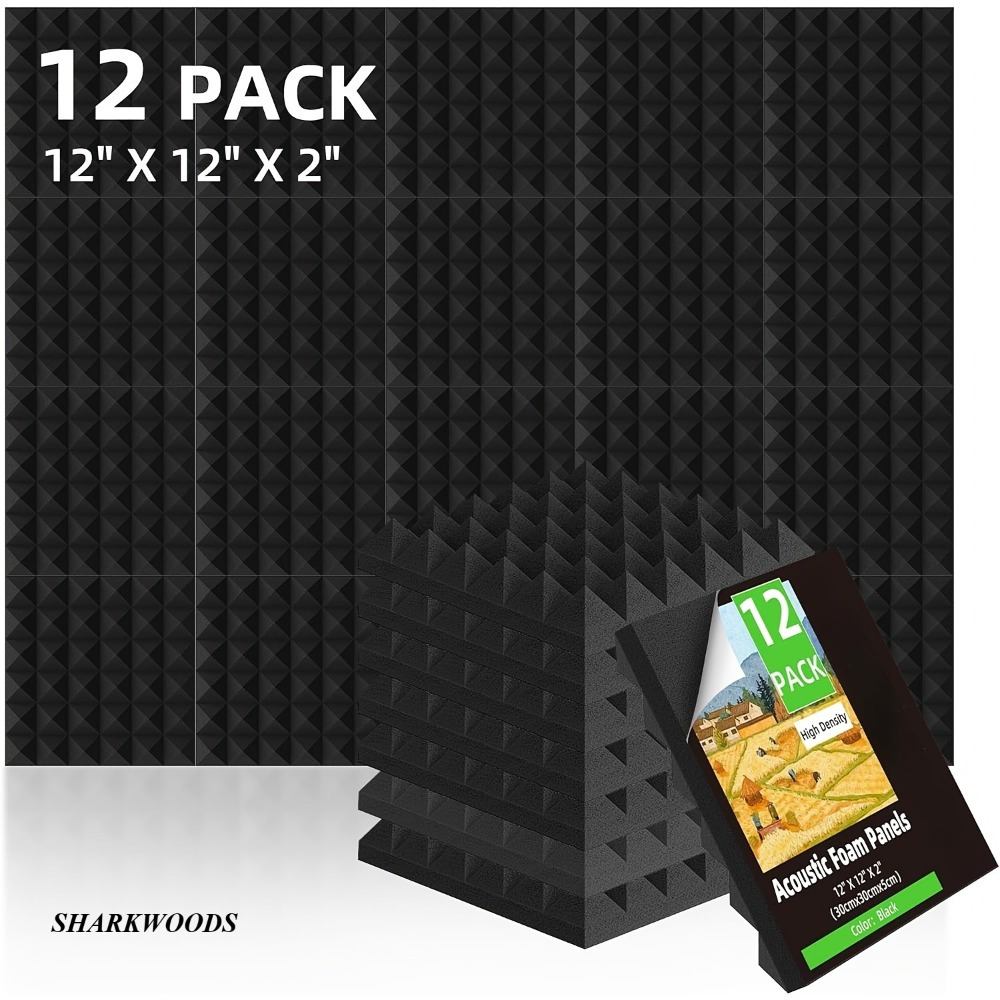 

Sharkwoods 24/ 12 Pack Self-adhesive Foam Sound Insulation Panels, 2‘ X 12’ X 12’ High Density Foam Sound Insulation Panels For Walls, Pyramid Acoustic Foam Sound Insulation Panels