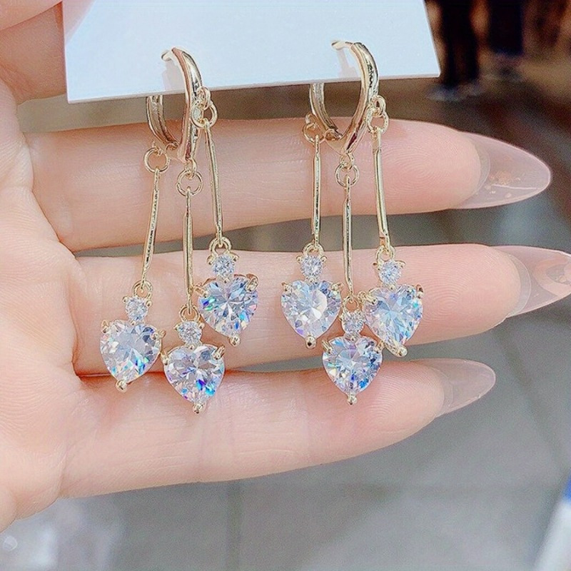 TEMU 1 Pair Of Exquisite 925 Silver Plated Tassel Drop Earrings With Synthetic Zirconia Accents - Drop & Dangle Fashion Jewelry With Flashing