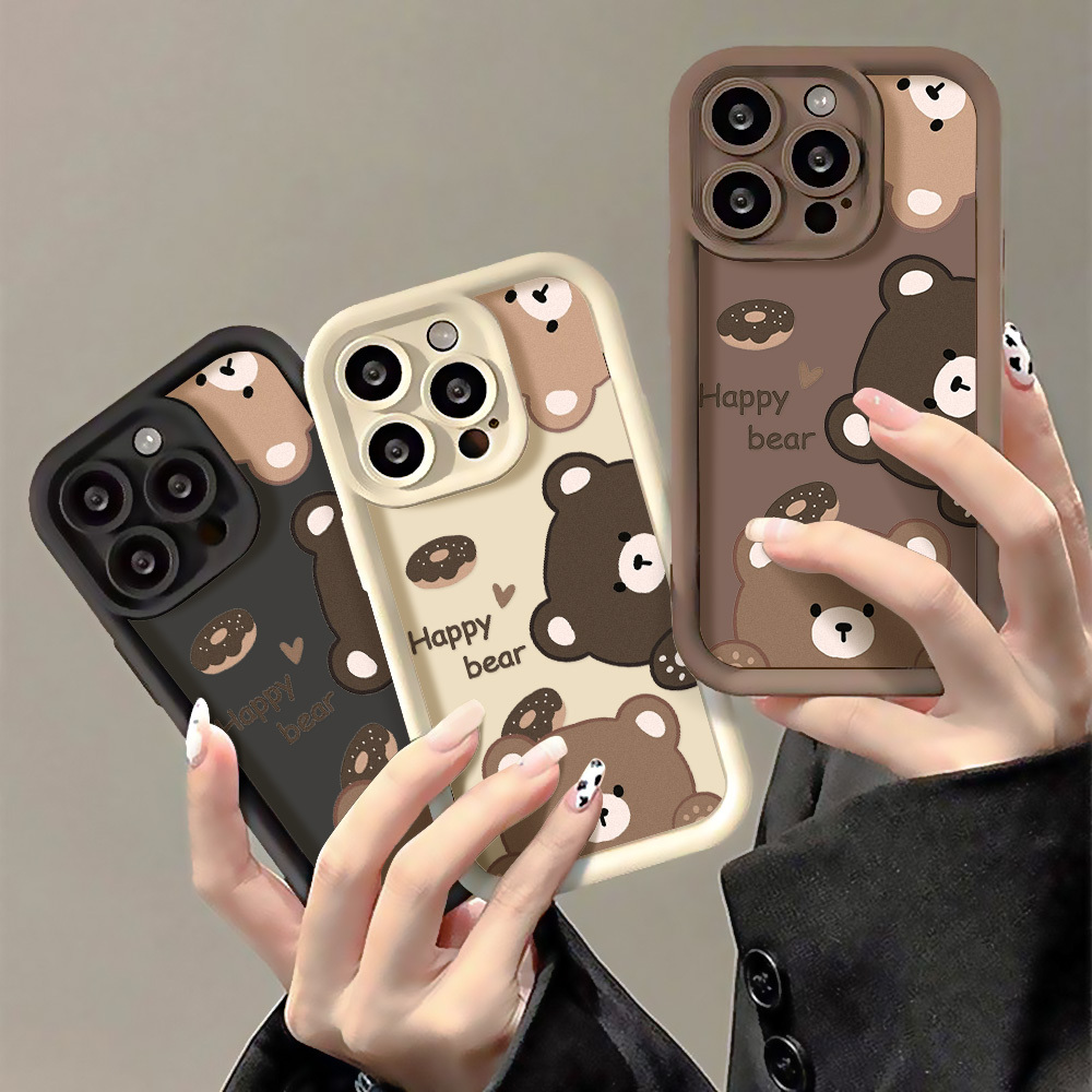 

1pc Cute Bear High Bamboo Frosted Phone Case For 15 14 11 12 13 Pro 7 8 Plus Xr Xs Max X Se 2022 Protective Case