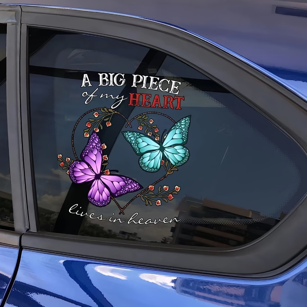 

2pc Butterfly Is A Big Piece In My Heart Car Stickers, Car Window Motorcycle Computer Wall Decoration Sticker Decals