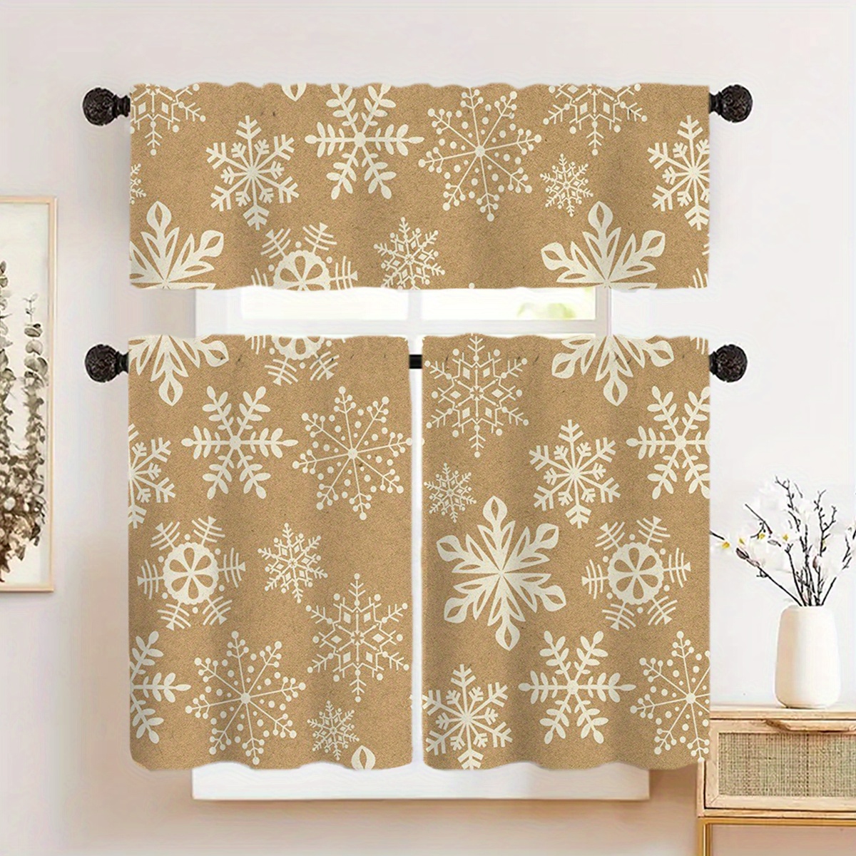 

1pc/2pcs Christmas Printed Curtain, Polyester Printed , - Rod Decoration Curtain, Suitable For , , , Bathroom, , , Etc., Decoration,