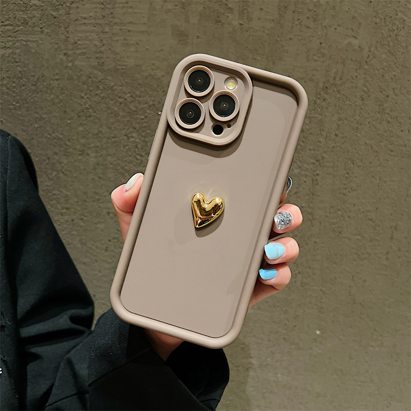 3D Golden Love Frosted Mobile Phone Case for iPhone 16 15 14 13 12 11 Pro Max XS XR 7 8 Plus SE 2020