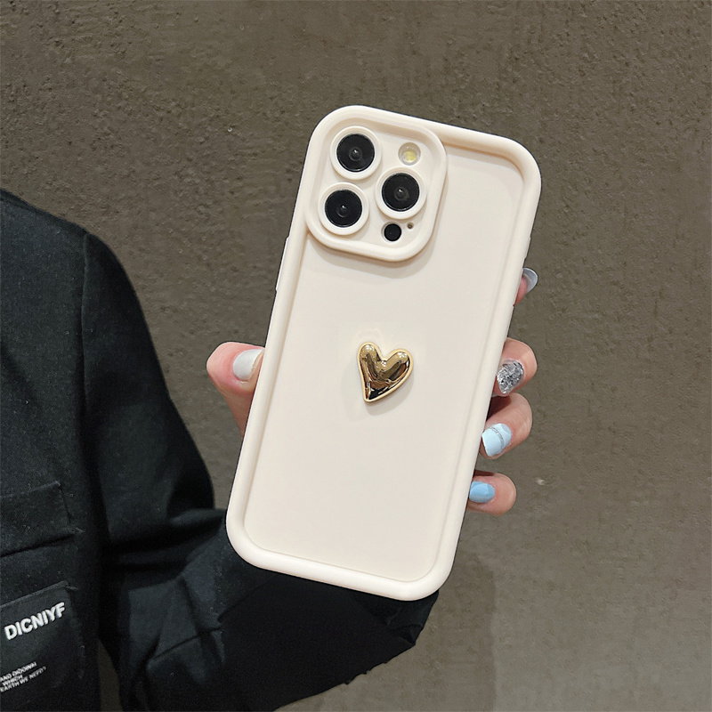 3D Golden Love Frosted Mobile Phone Case for iPhone 16 15 14 13 12 11 Pro Max XS XR 7 8 Plus SE 2020