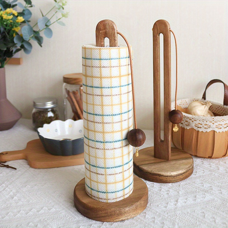 

1pc Rustic Wooden Towel - Wood Countertop Standing Kitchen Towel Roll - Mounted Organizer For Kitchen And Bathroom