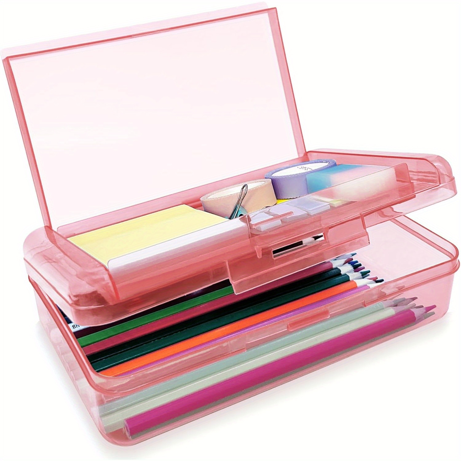 

1pc Large Capacity Translucent Plastic Pencil Box With Snap-tight Lid, Hard Pencil Case For Pens, Pencils, School & Office Supplies