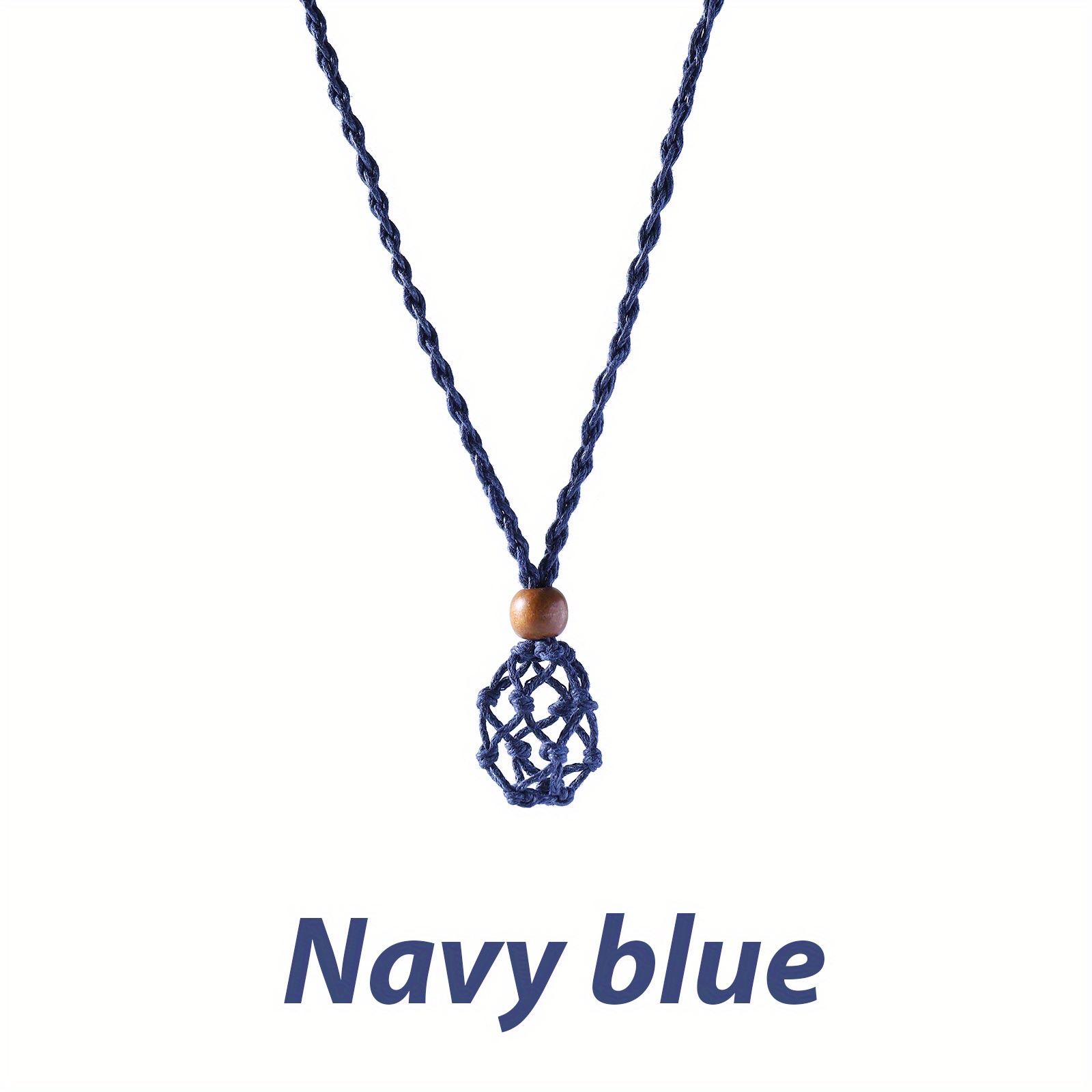 TEMU Natural Stone Mesh Pocket Necklace, Adjustable Rough Stone Woven Necklace Mesh Pocket, Mesh Pocket Pendant Rope