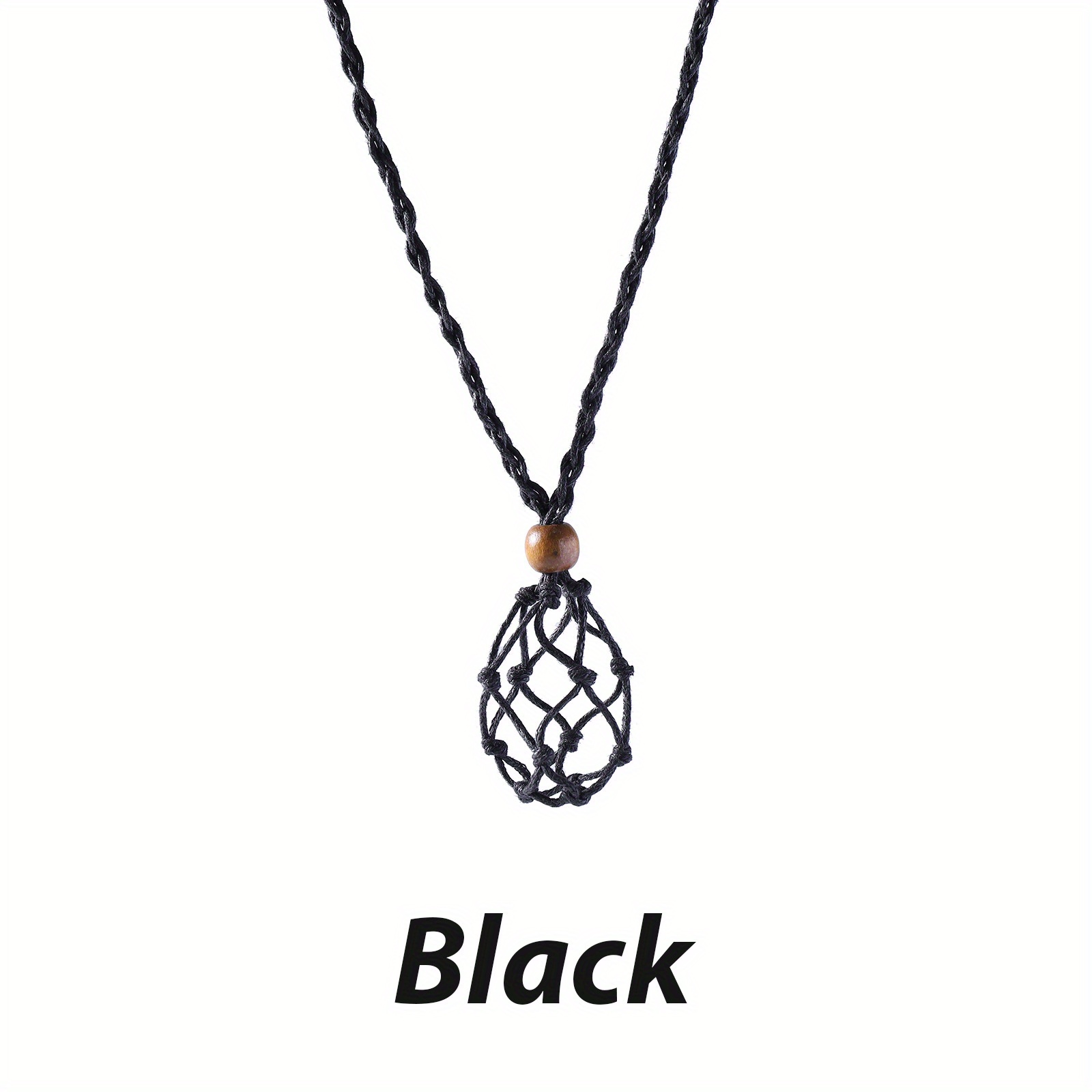Natural Stone Mesh Pocket Necklace, Adjustable Rough Stone Woven Necklace Mesh Pocket, Mesh Pocket Pendant Rope